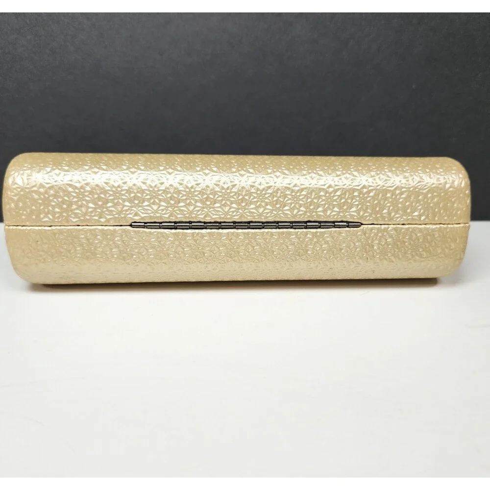 Helium Paris Hard Clamshell Eyeglasses Case Gold Textured Metallic Finish Floral